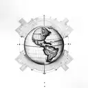 A black-grey tattoo of a globe with landmarks and famous monuments, showcasing the love for exploring different cultures tattoo design idea