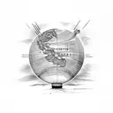A black-grey tattoo of a globe with landmarks and famous monuments, showcasing the love for exploring different cultures tattoo design idea