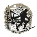 hunting, fall, snow shoe, mountains across tattoo design idea