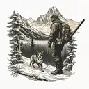 hunting, fall, snow shoe, mountains across tattoo design idea