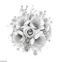 An intricate lash technician's tools forming a bouquet of flowers tattoo design idea
