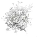 An intricate lash technician's tools forming a bouquet of flowers tattoo design idea