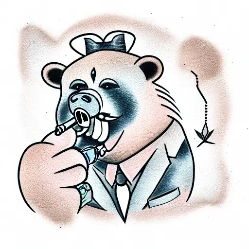  a grizzly Bear in a suit a with a cigar in his mouth tattoo design idea
