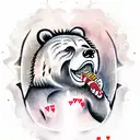  a scarred grizzly Bear standing a with a cigar in his mouth and cards in hand tattoo design idea