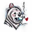  a scarred grizzly Bear standing a with a cigar in his mouth and cards in hand tattoo design idea