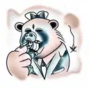  a grizzly Bear in a suit a with a cigar in his mouth tattoo design idea
