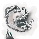  a grizzly Bear in a suit a with a cigar in his mouth tattoo design idea