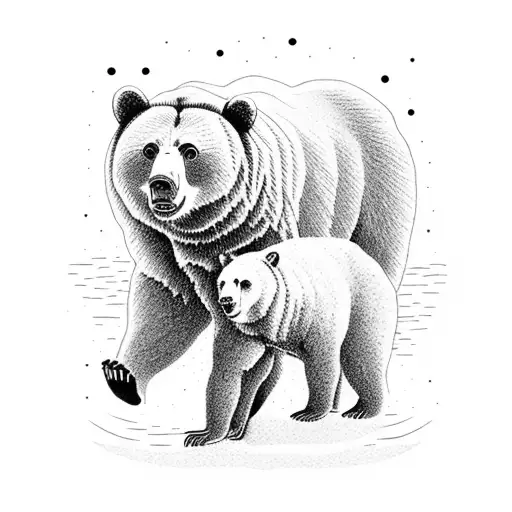 bear family crossing river in the grand teton mountains  tattoo design idea