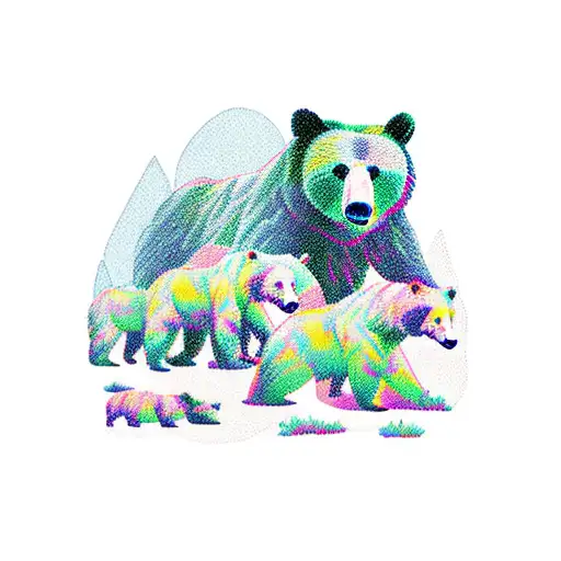 bear family crossing river in the grand teton mountains  tattoo design idea