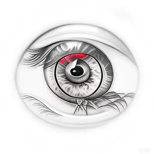 hyper realistic red eye with money in the reflection  tattoo design idea
