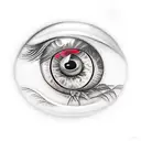 hyper realistic red eye with money in the reflection  tattoo design idea
