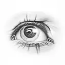 hyper realistic red eye with money in the reflection  tattoo design idea