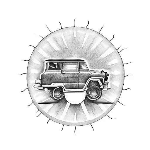 camera, sun and car jeep  tattoo design idea