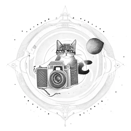 camera, cat, sun and jeep  tattoo design idea