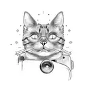 camera, outline cat, sun and car jeep  tattoo design idea