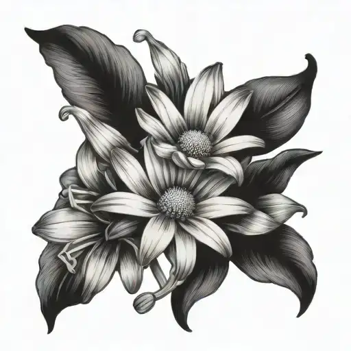 daisy and lily flowers tattoo design idea