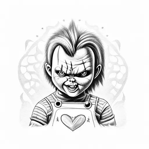 chucky and wife in heart  tattoo design idea