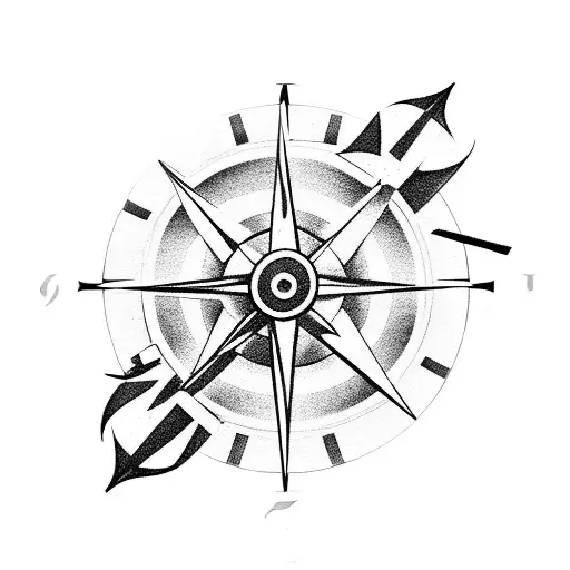 clock and compass tattoo design idea