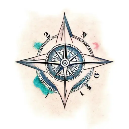 clock and compass tattoo design idea