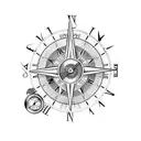 clock and compass tattoo design idea