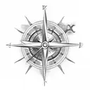 clock and compass tattoo design idea