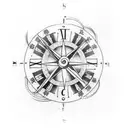 clock and compass tattoo design idea