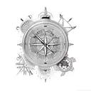 clock and compass tattoo design idea