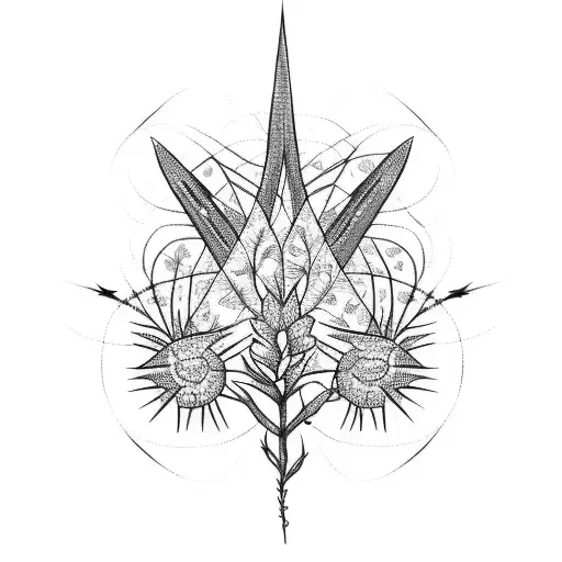 A barbed wire fence with intricate patterns of growing plants tattoo design idea