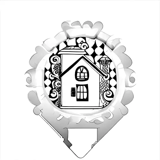 A key and lock design with the key shaped like a house tattoo design idea