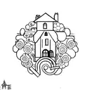 A key and lock design with the key shaped like a house tattoo design idea