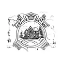 A key and lock design with the key shaped like a house tattoo design idea