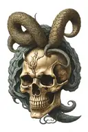 skull with horns with a snake coming through the skull tattoo design idea