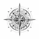 Compass Mountain Ocean Longitudinal sternum tattoo design idea