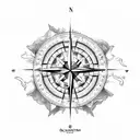 Compass Mountain Ocean Longitudinal sternum tattoo design idea