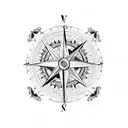 Compass Mountain Ocean Longitudinal sternum tattoo design idea
