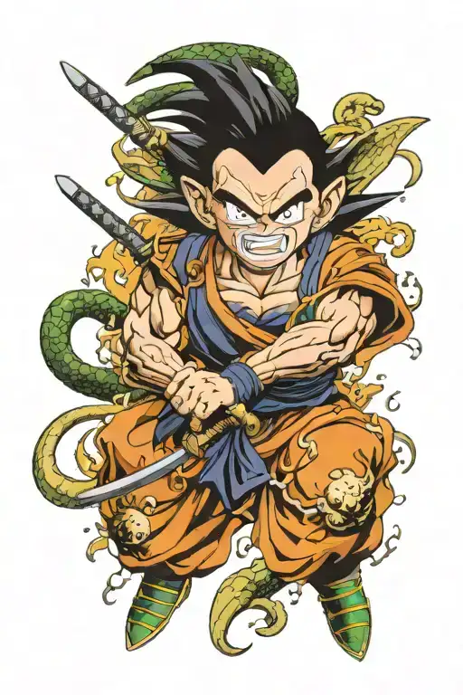 dragon ball and samurai mask tattoo design idea