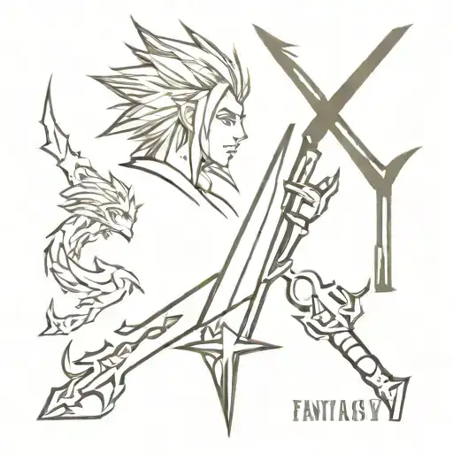 Final fantasy 7 logo morphing tattoo design idea
