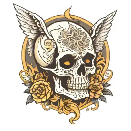 praying angel skull face tattoo design idea