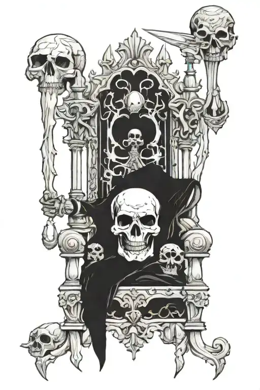 throne + reaper with skulls with tattoo design idea