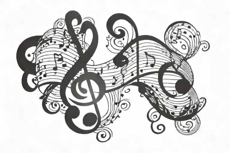 song lyrics with a treble clef and musical notes intertwined tattoo design idea