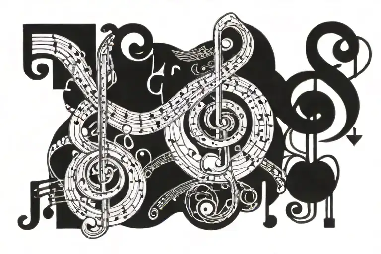 song lyrics with musical notes and a treble clef intertwined tattoo design idea