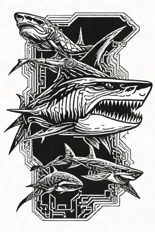 shark and possum screaming while typing tattoo design idea