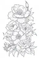 peony iris hydrangea flowers line drawing tattoo design idea