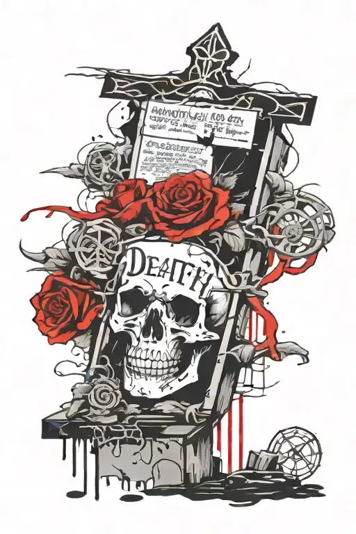 death tattoo, tombstone, date of death holding tattoo design idea