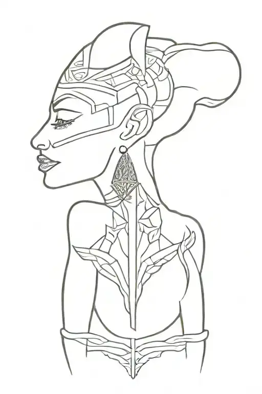 fine line feminine Spine tattoo with an African mask and the continent of Africa tattoo design idea