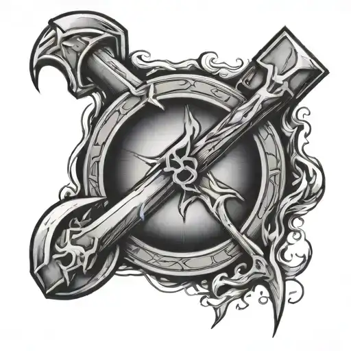 Roman numeral 3 in a circle with fire axes crossing over eachother tattoo design idea