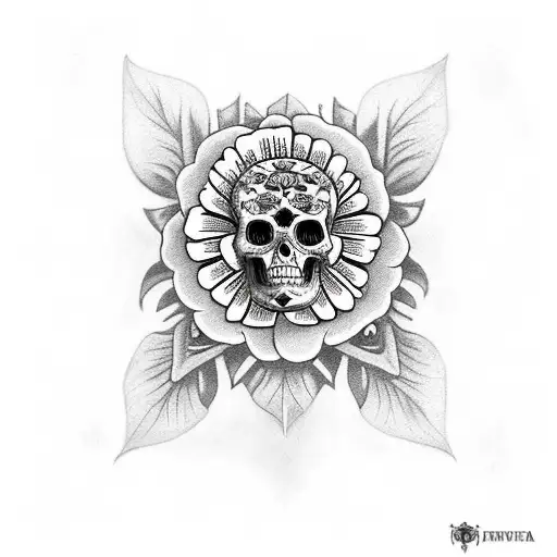 calavera con flores de loto en los ojos  tattoo design idea