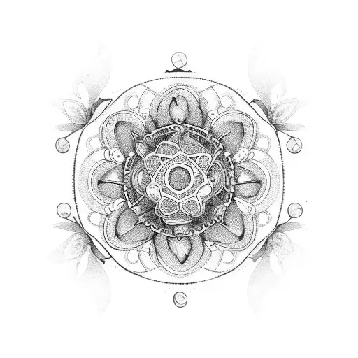 An intricate blackwork tattoo of a bicycle wheel adorned with vibrant summer flowers tattoo design idea