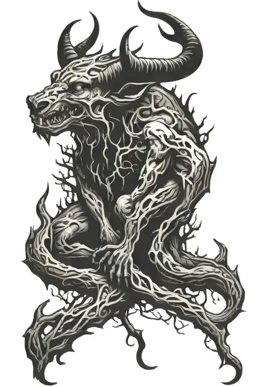 devil in the forest tattoo design idea