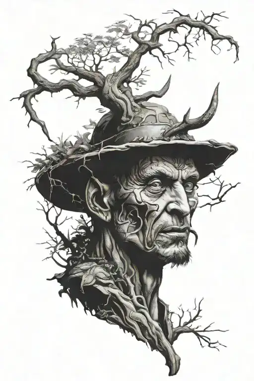 devil in the forest tattoo design idea